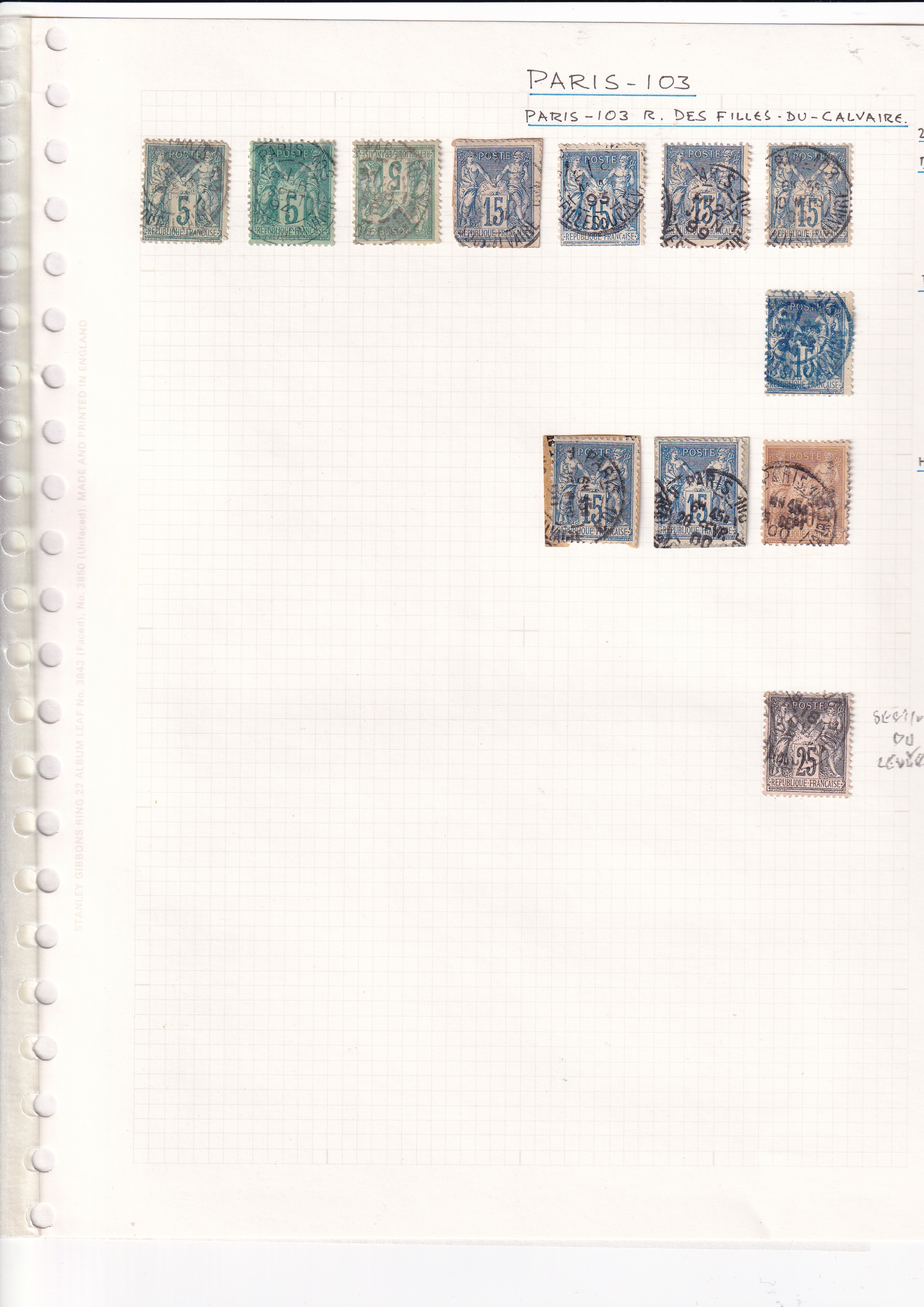 a collection of stamps on a grid paper