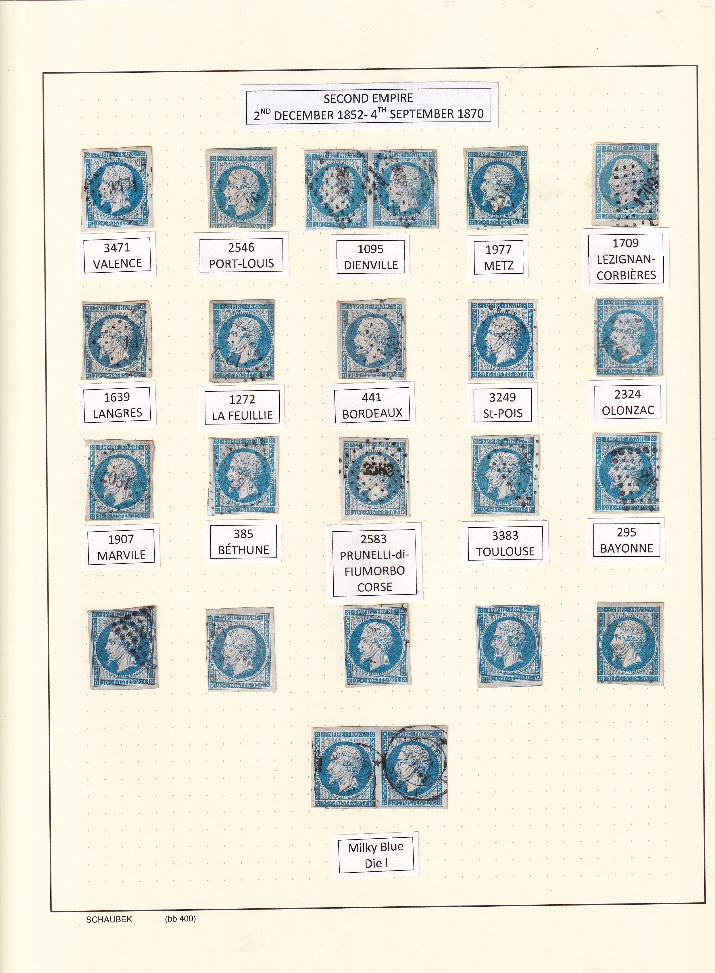 a collection of stamps on a white board